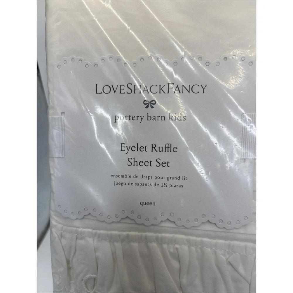 Pottery Barn Teen LoveShackFancy Eyelet Ruffle Sheet Set Full Queen Cotton NEW